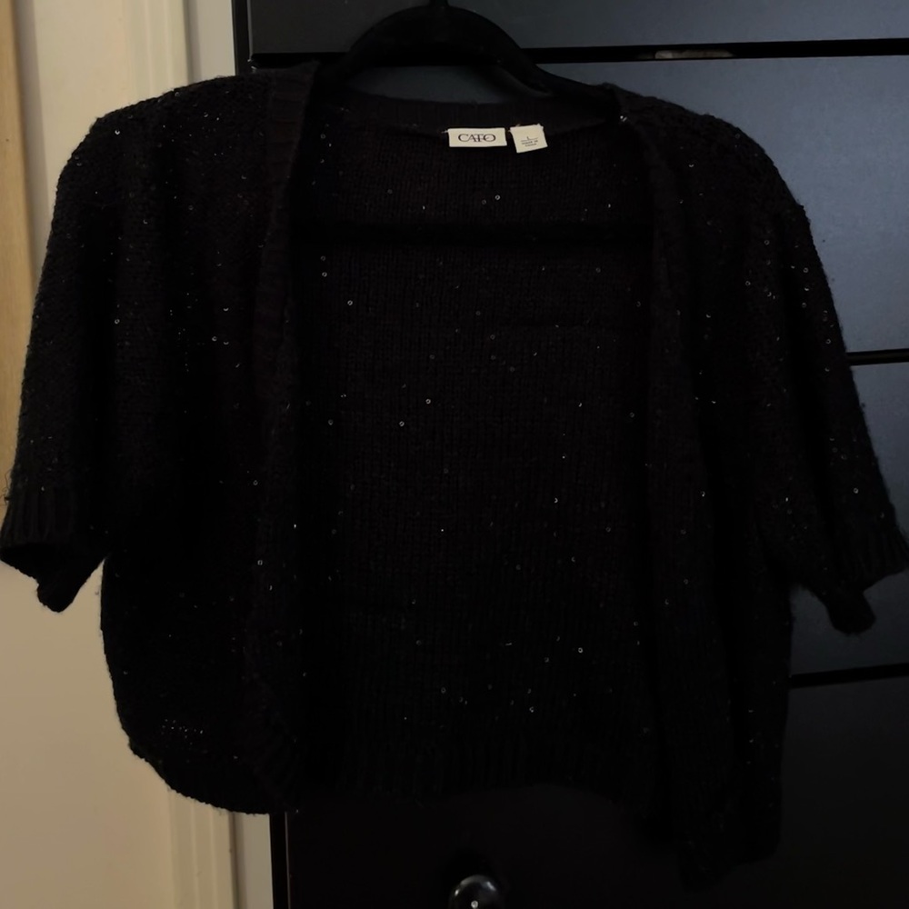 Sparkle Cropped Black Knitted Cardigan